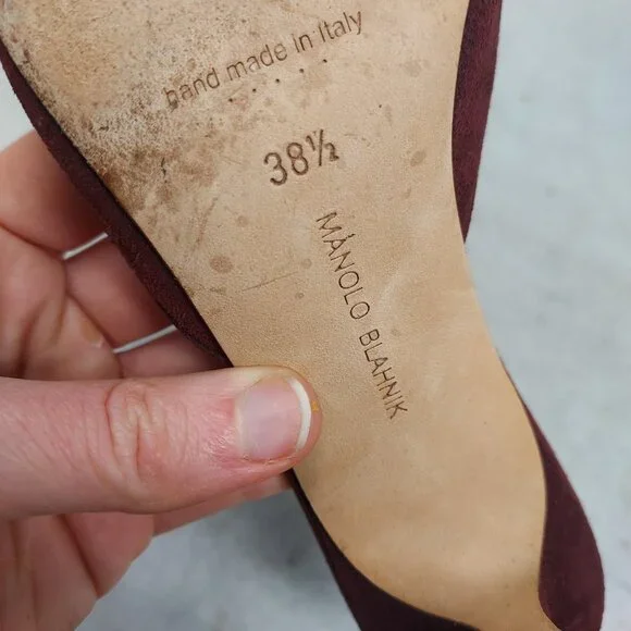 Manolo Blahnik Burgundy Suede Maysale Mules - Picture 4 of 11